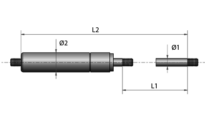 Tech Drawing - Stainless steel (AISI 304) gas springs with thread