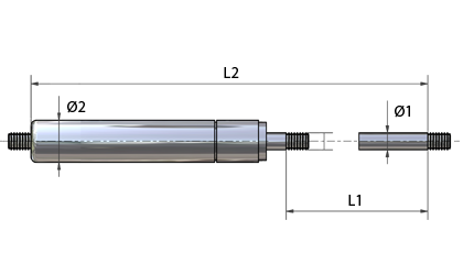Tech Drawing - Stainless steel (AISI 304) gas springs with thread